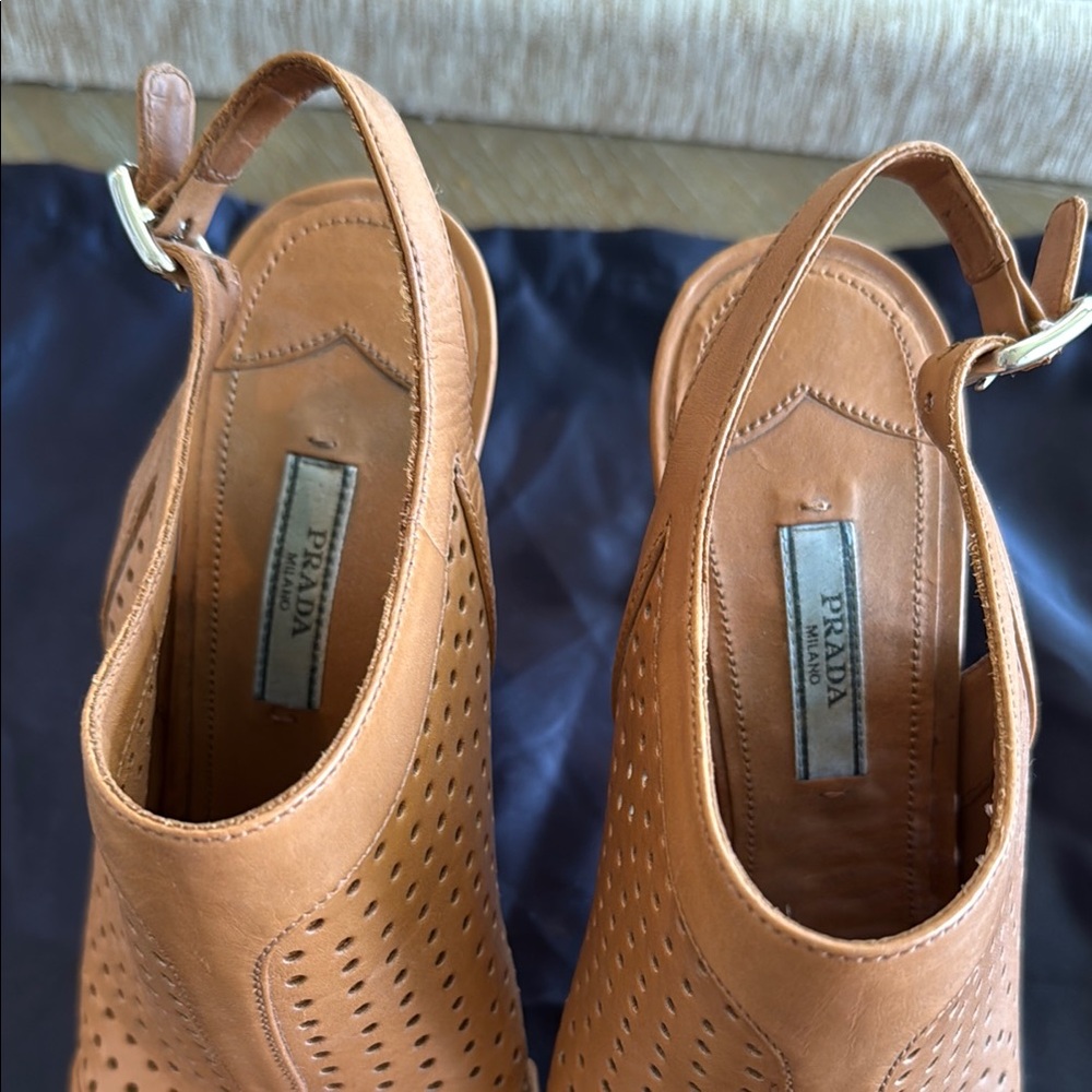 PRADA Tan Peep-Toe Heels - Picture 5 of 10